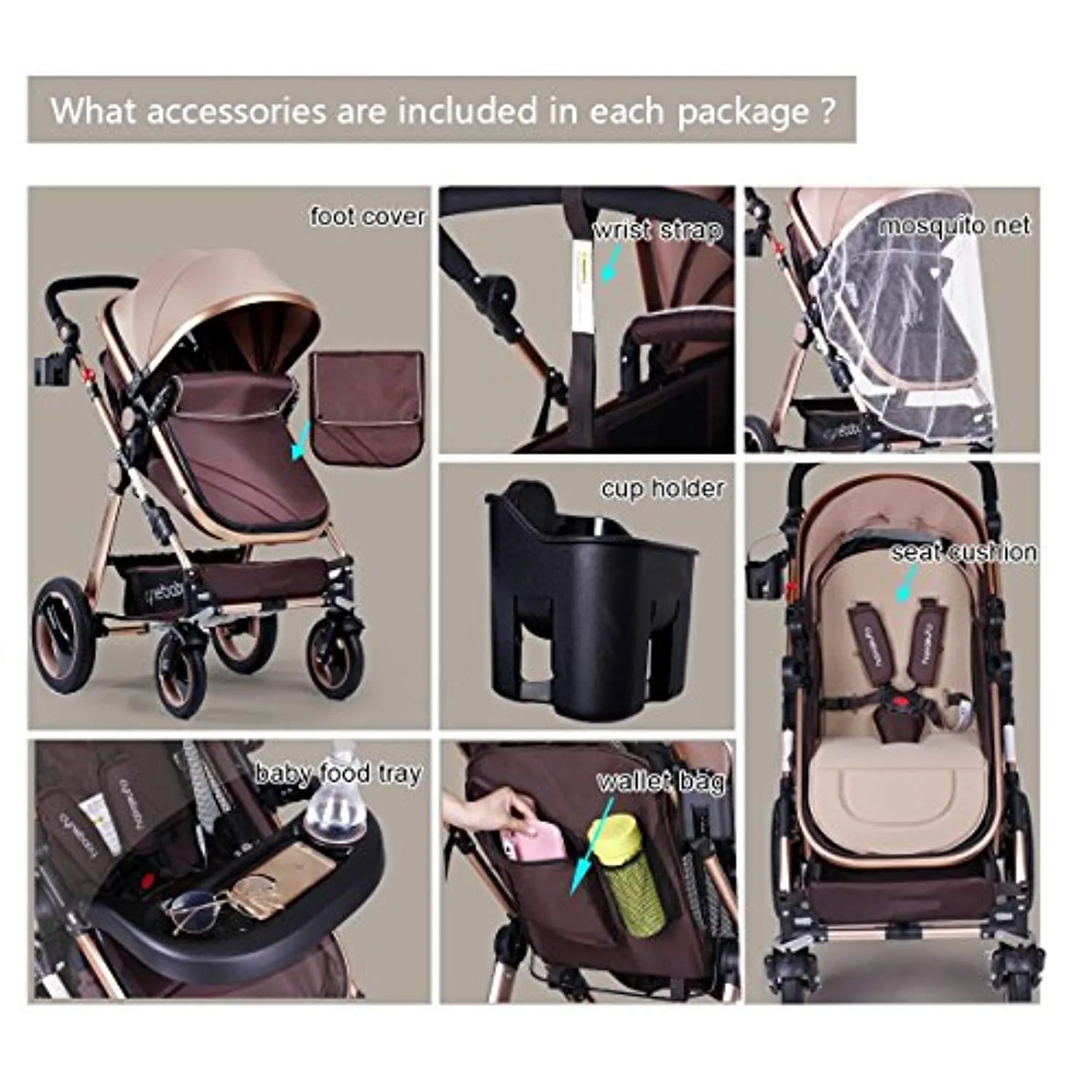 Convertible Bassinet Stroller Compact Single Baby Carriage Toddler Seat Stroller Luxury Pram Stroller add Cup Holder
