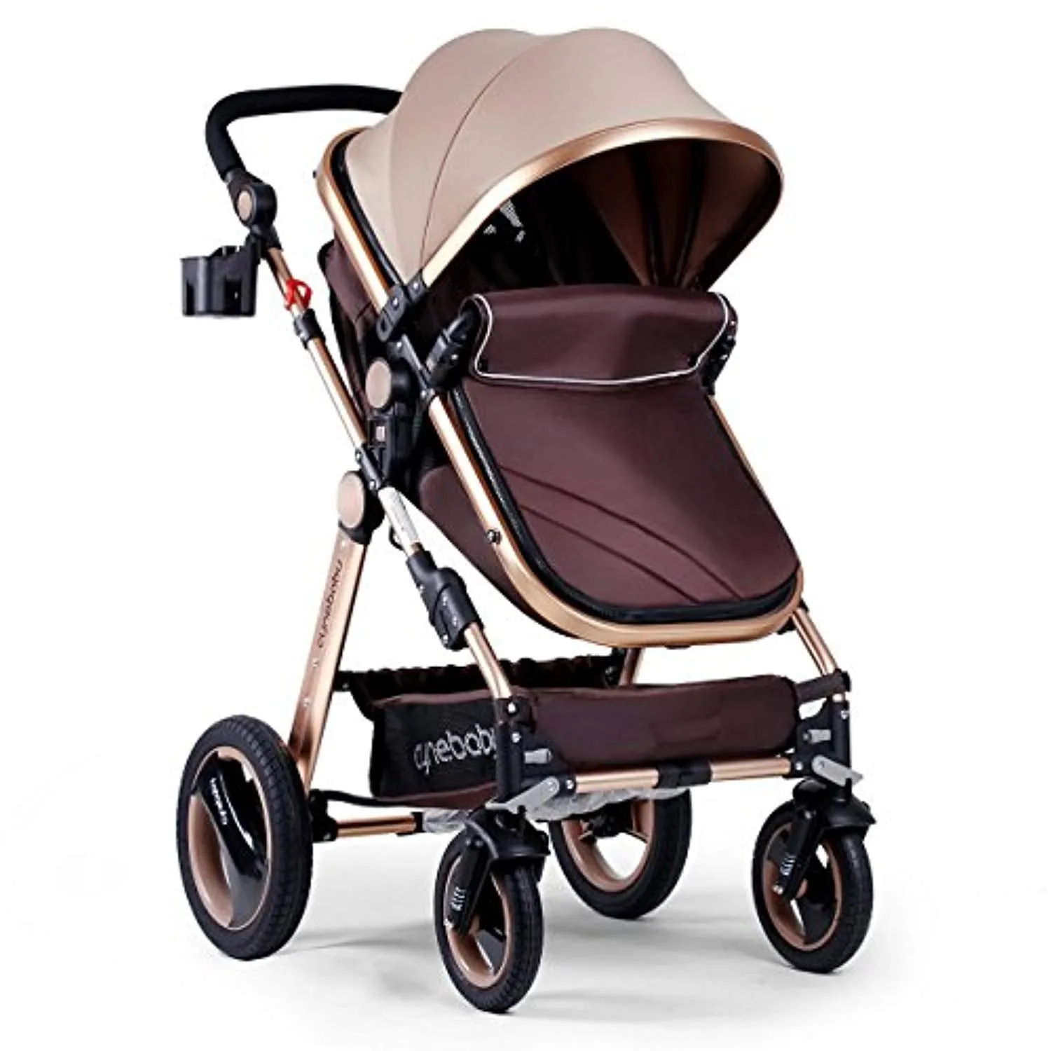 Convertible Bassinet Stroller Compact Single Baby Carriage Toddler Seat Stroller Luxury Pram Stroller add Cup Holder