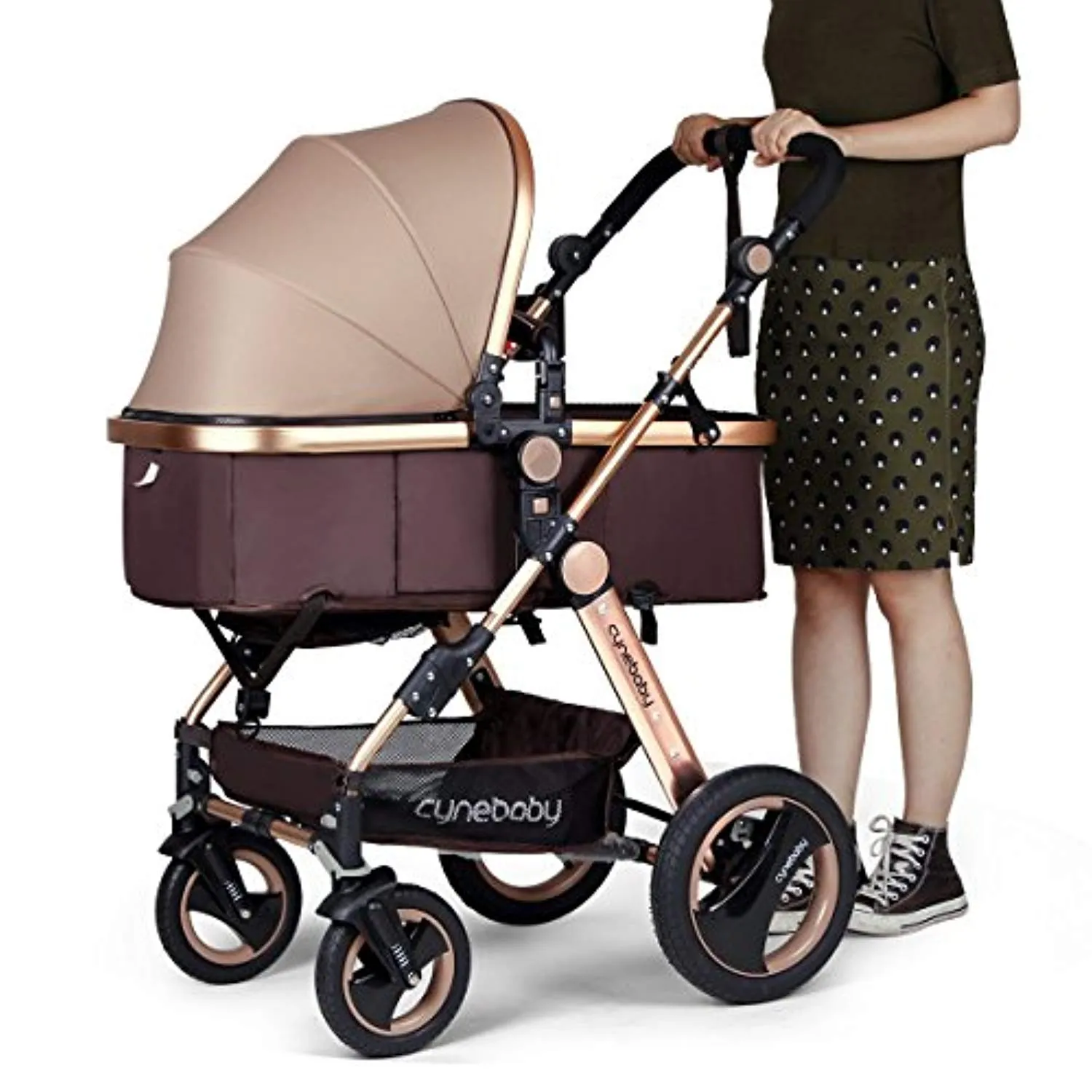 Convertible Bassinet Stroller Compact Single Baby Carriage Toddler Seat Stroller Luxury Pram Stroller add Cup Holder