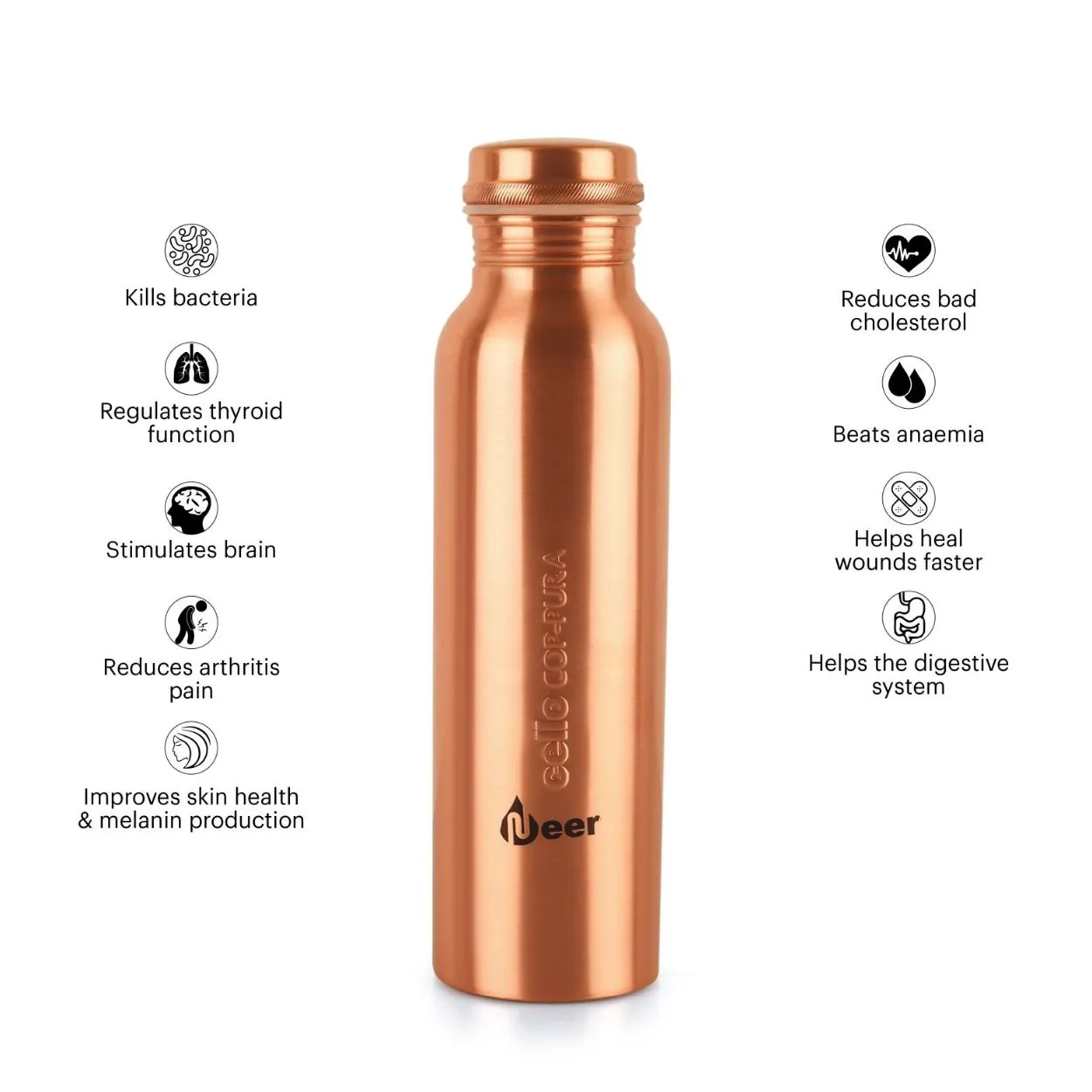 Cop-Pura Neer Copper Water Bottle, 1000ml