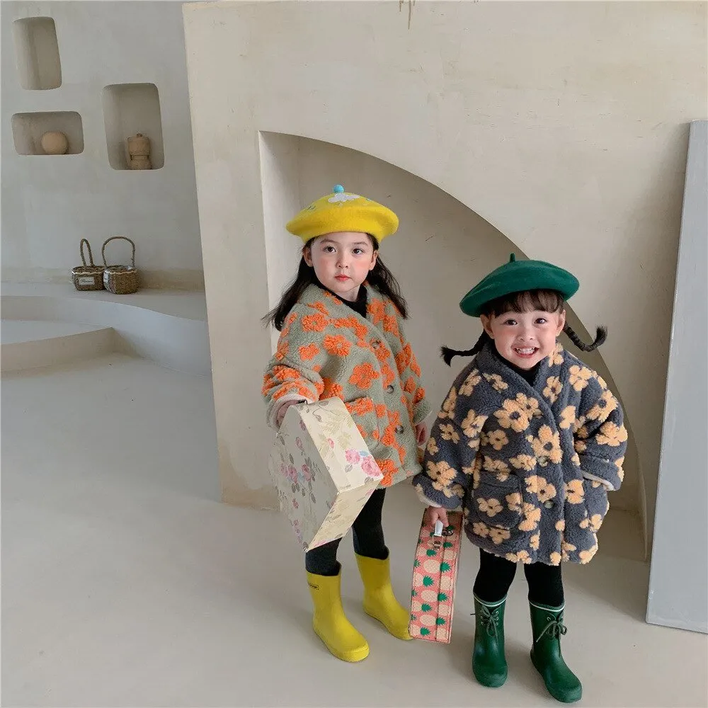 Cozy Retro Fleece Buttoned Jacket for Girls