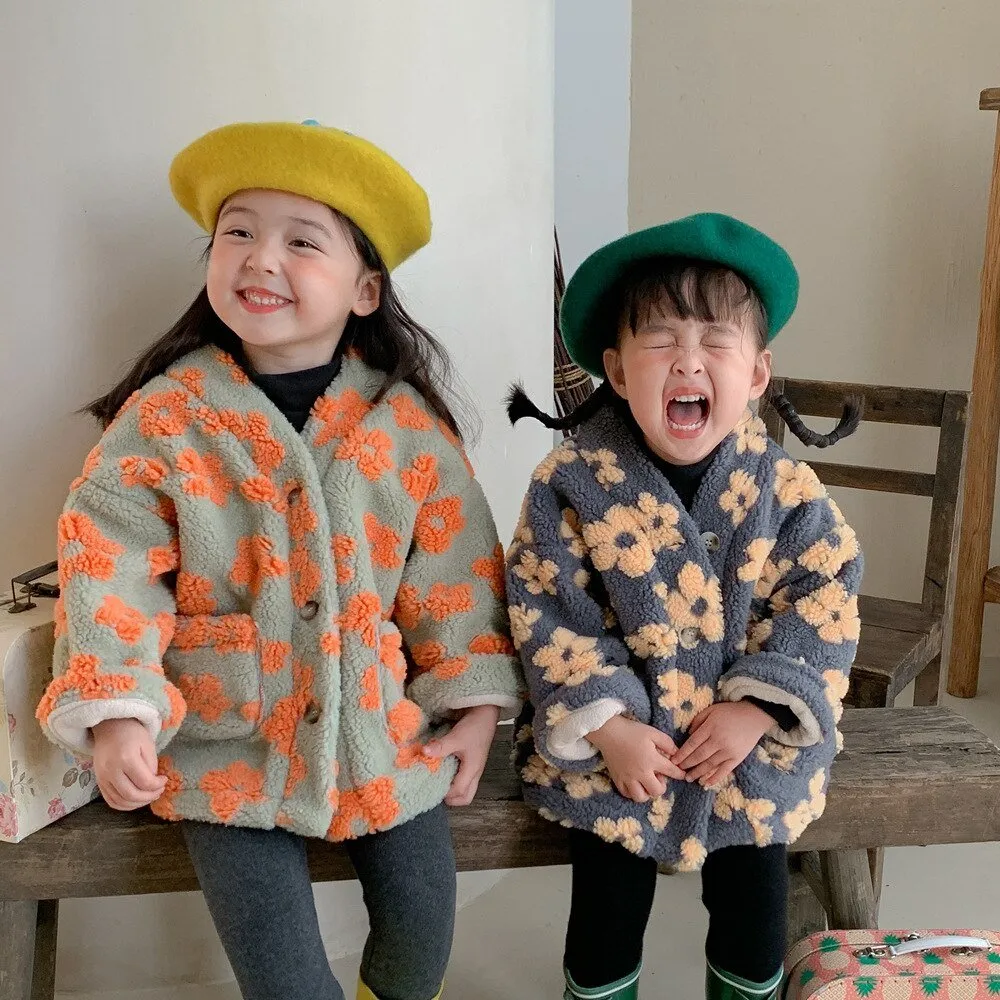 Cozy Retro Fleece Buttoned Jacket for Girls