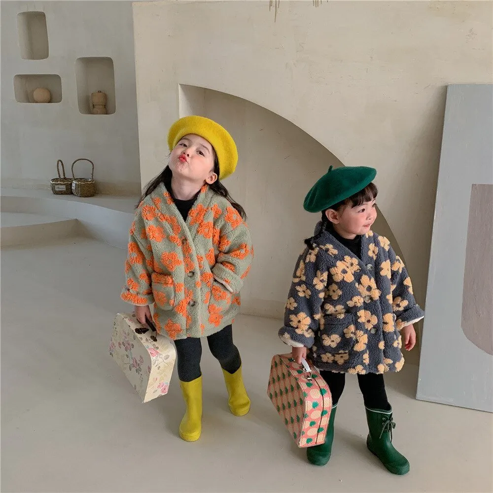 Cozy Retro Fleece Buttoned Jacket for Girls