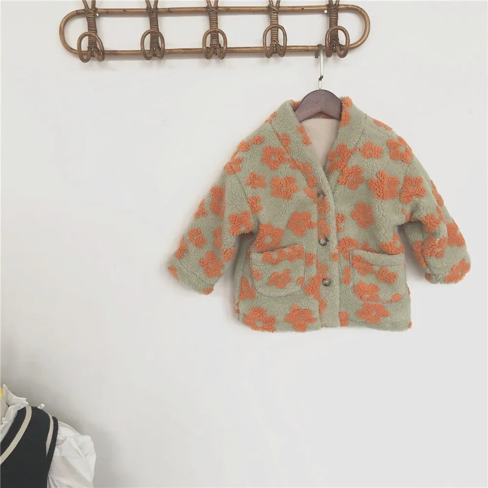 Cozy Retro Fleece Buttoned Jacket for Girls