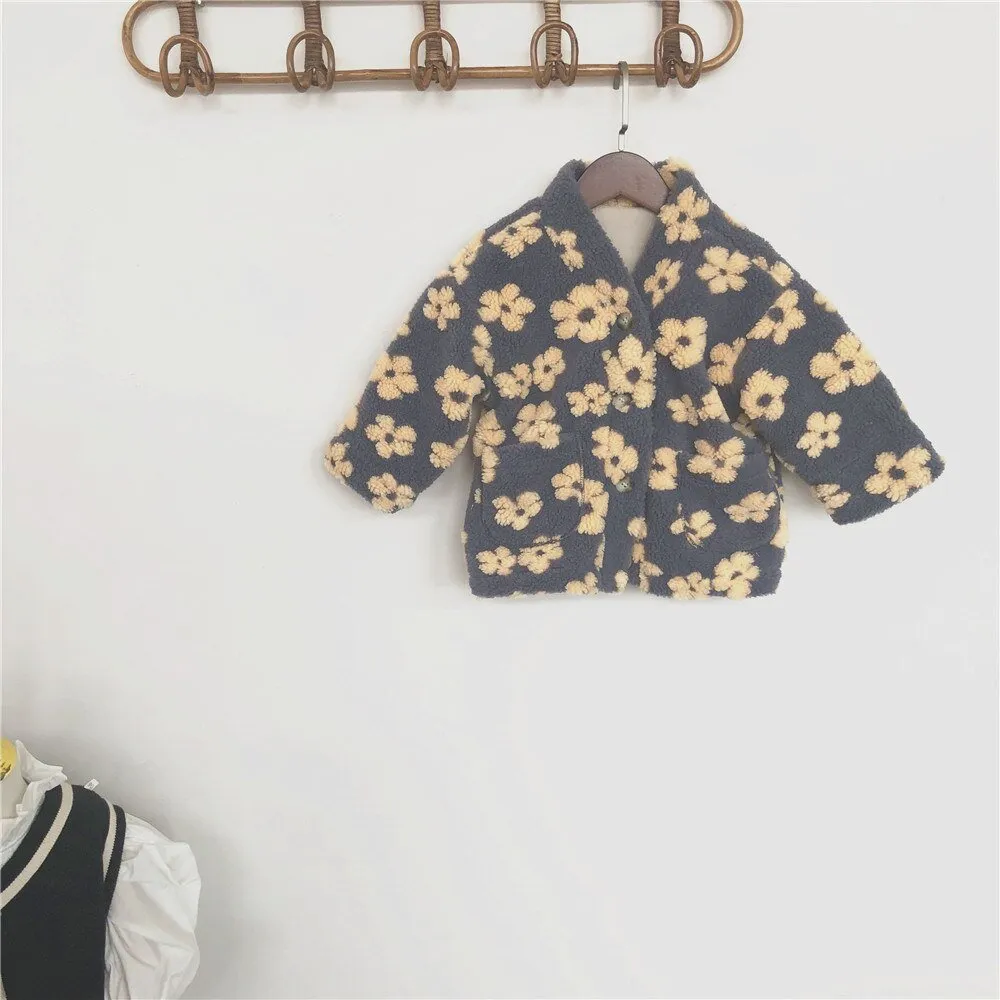 Cozy Retro Fleece Buttoned Jacket for Girls