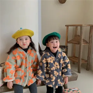 Cozy Retro Fleece Buttoned Jacket for Girls
