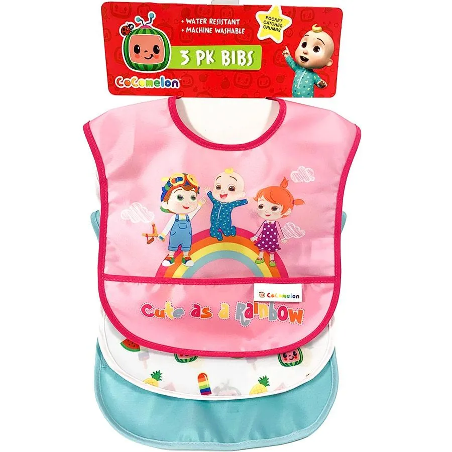Dream Gro Cocomelon Baby Wipeable Bib Set - 3 Pack