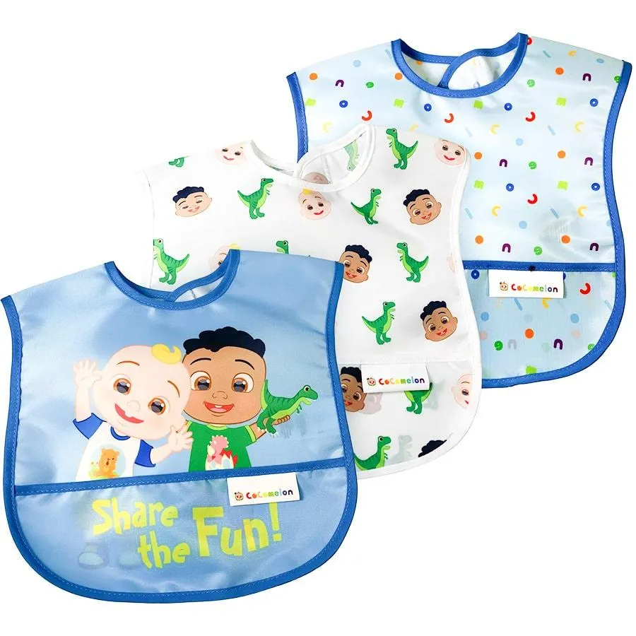 Dream Gro Cocomelon Baby Wipeable Bib Set - 3 Pack