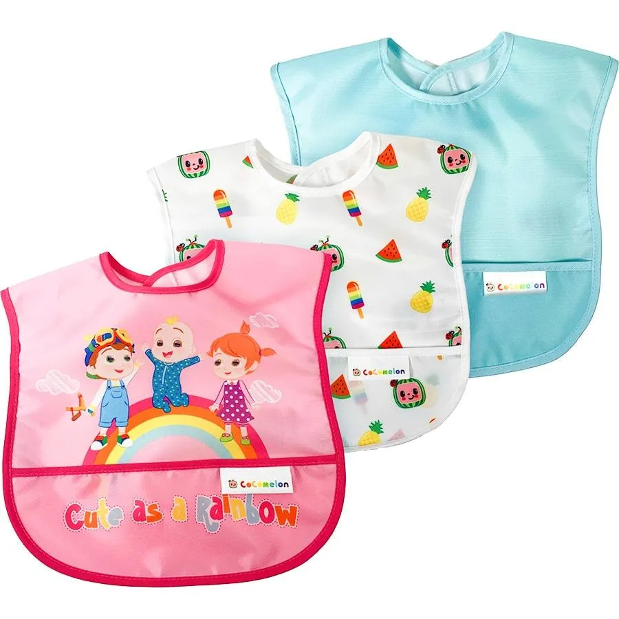Dream Gro Cocomelon Baby Wipeable Bib Set - 3 Pack