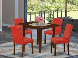 East West Furniture 1NDAB5-MAH-72 5 Piece Dining Table Set Includes a Rectangle Kitchen Table with Dropleaf and 4 Firebrick Red Faux Leather Upholstered Chairs, 30x48 Inch, Mahogany
