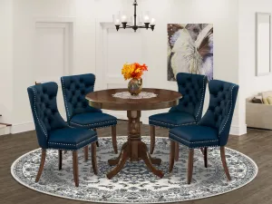 East West Furniture ANDA5-AWA-29 5 Piece Kitchen Table & Chairs Set Contains a Round Dining Table with Pedestal and 4 Upholstered Chairs, 36x36 Inch, Antique Walnut