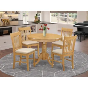 East West Furniture ANNO5-OAK-C 5 Piece Dining Table Set for 4 Includes a Round Kitchen Table with Pedestal and 4 Linen Fabric Dining Room Chairs, 36x36 Inch, Oak