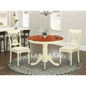 East West Furniture ANPL3-WHI-C 3 Piece Dining Table Set for Small Spaces Contains a Round Kitchen Table with Pedestal and 2 Linen Fabric Kitchen Dining Chairs, 36x36 Inch, Buttermilk & Cherry