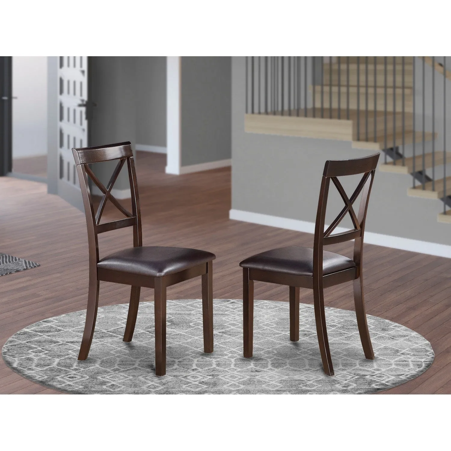 East West Furniture BOC-CAP-LC Boston Dining Chairs - Faux Leather Upholstered Solid Wood Chairs, Set of 2, Cappuccino