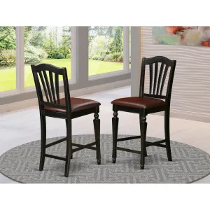 East West Furniture CHS-BLK-LC Chelsea Counter Dining Chairs - Faux Leather Upholstered Solid Wood Chairs, Set of 2, Black