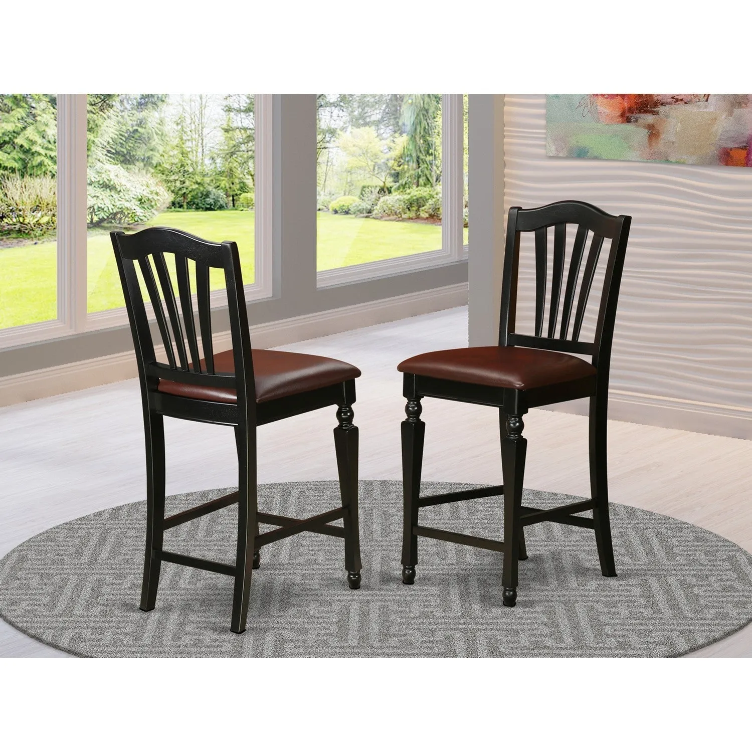 East West Furniture CHS-BLK-LC Chelsea Counter Dining Chairs - Faux Leather Upholstered Solid Wood Chairs, Set of 2, Black
