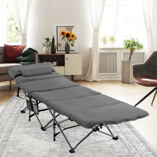 Folding Retractable Travel Camping Cot with Mattress and Carry Bag-Gray