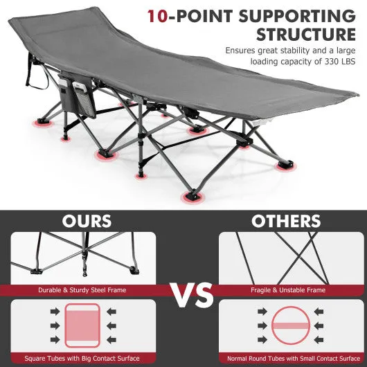 Folding Retractable Travel Camping Cot with Mattress and Carry Bag-Gray