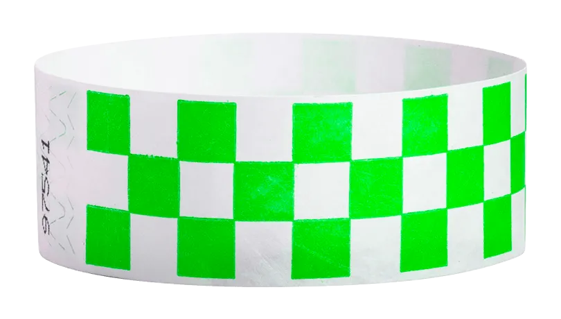Green Checkered 1" Tyvek Wristbands