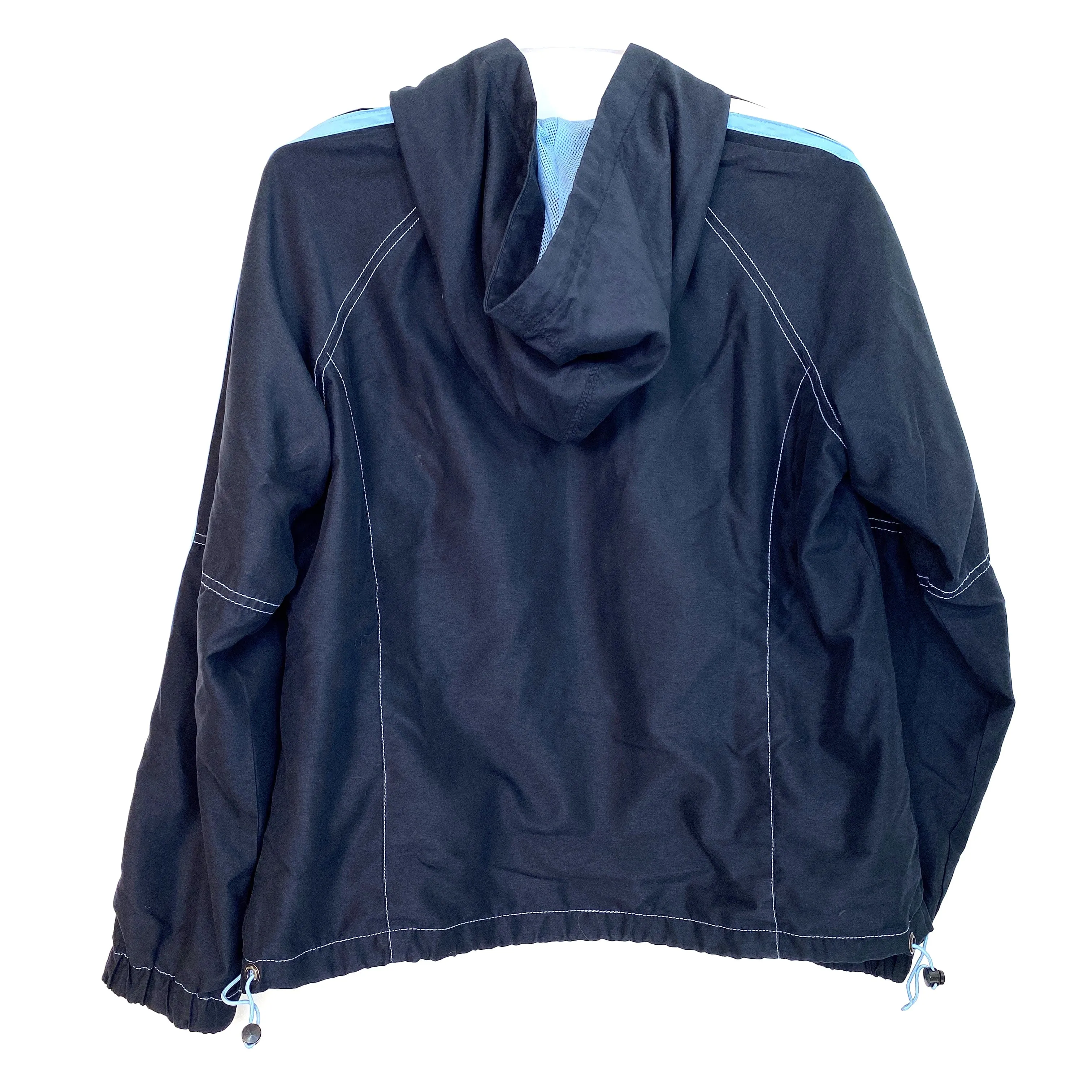 Green Tea Womens Hooded Lined Full-Zip Jacket | Size M | Navy Blue with Light Blue Accents | VGC