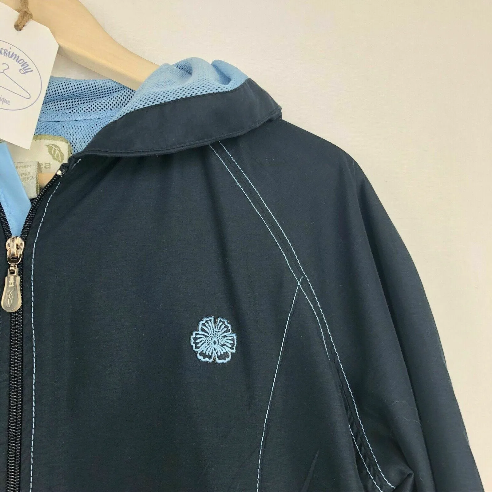 Green Tea Womens Hooded Lined Full-Zip Jacket | Size M | Navy Blue with Light Blue Accents | VGC