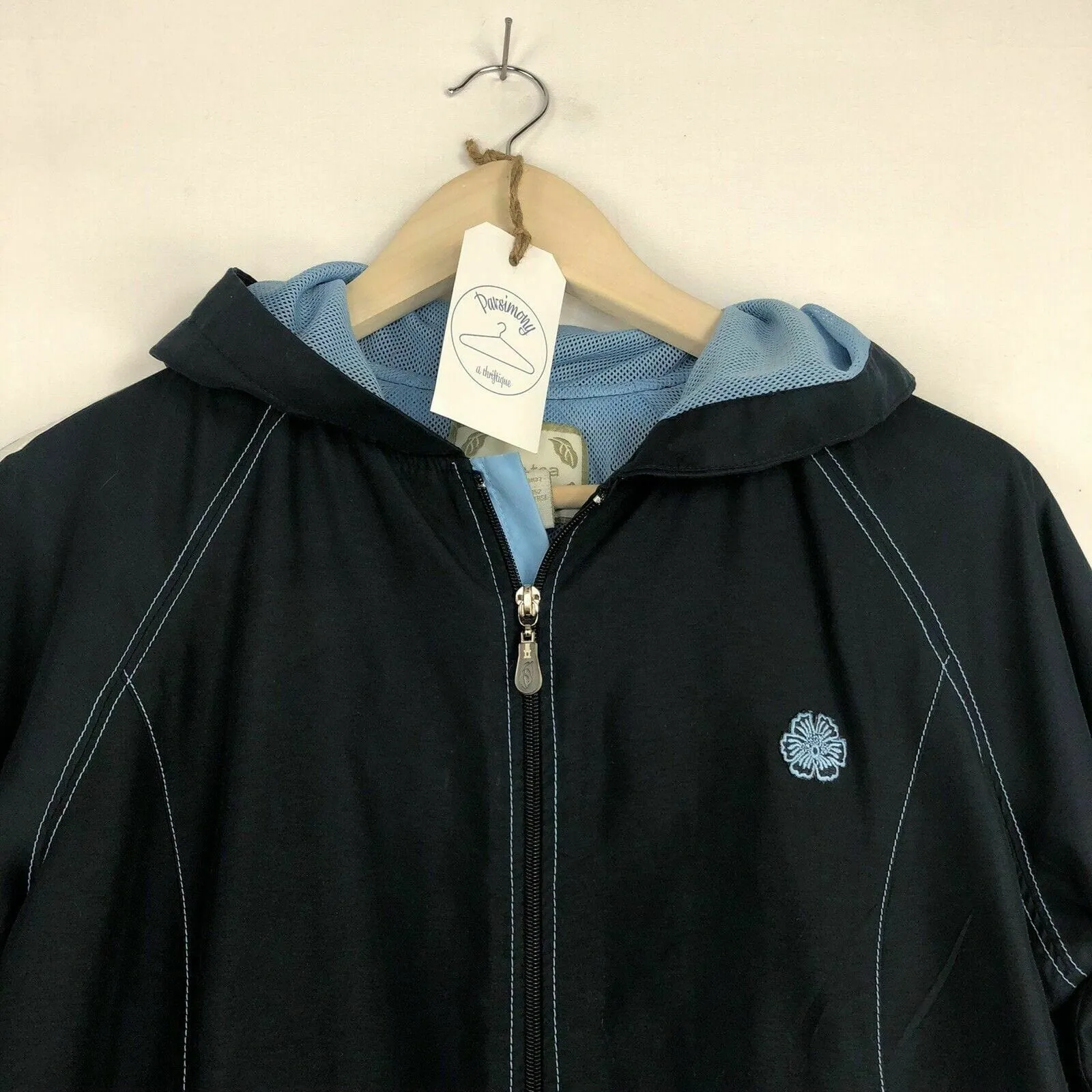 Green Tea Womens Hooded Lined Full-Zip Jacket | Size M | Navy Blue with Light Blue Accents | VGC