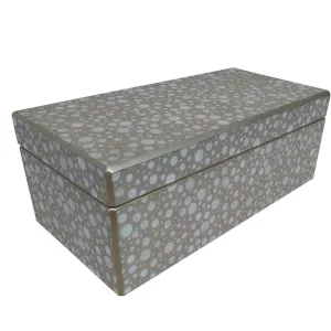 Handmade Reverse Painted Mirror Rectangular Box in White and Beige Dots