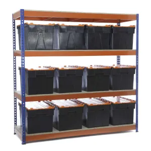 Heavy Duty Shelving Blue and Orange 4 Levels 1800 x 1800 x 600 | With 12 65LTR CROC Storage Boxes