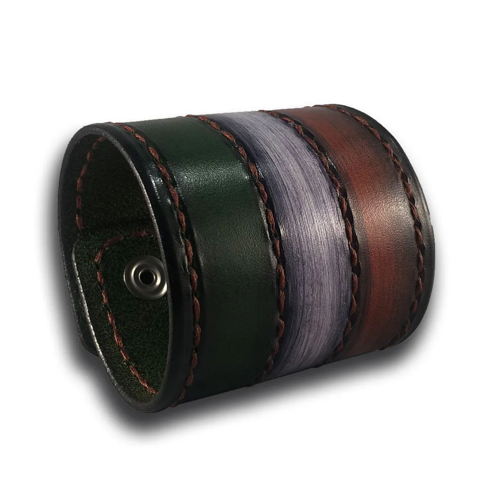 Irish Flag Leather Cuff Wristband with Celtic Snaps
