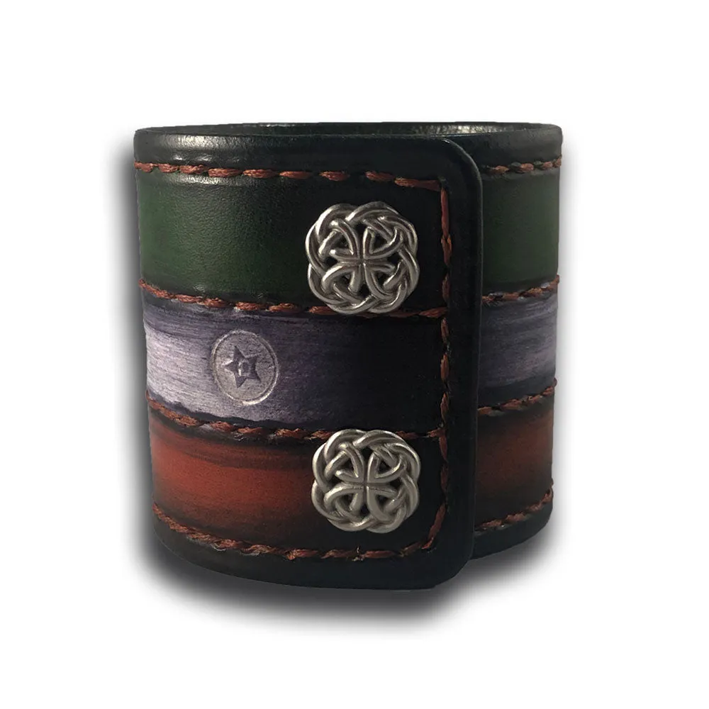 Irish Flag Leather Cuff Wristband with Celtic Snaps