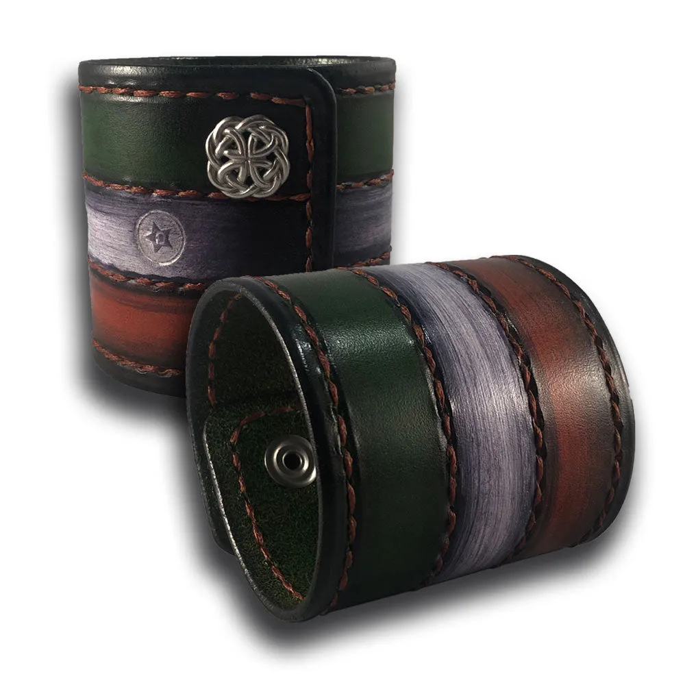 Irish Flag Leather Cuff Wristband with Celtic Snaps