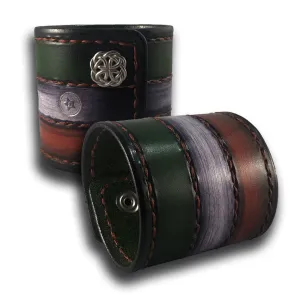 Irish Flag Leather Cuff Wristband with Celtic Snaps