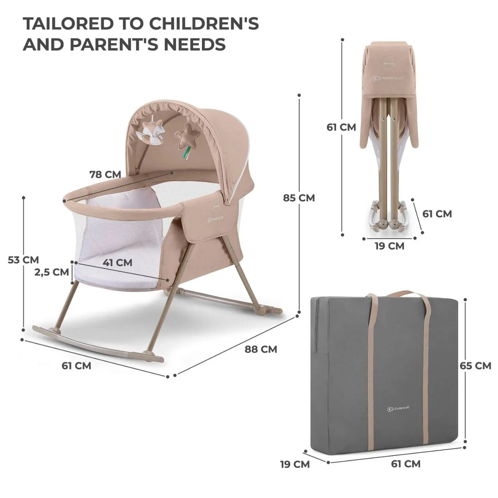 Kinderkraft Lovi 3-in-1 Baby Crib - Beige