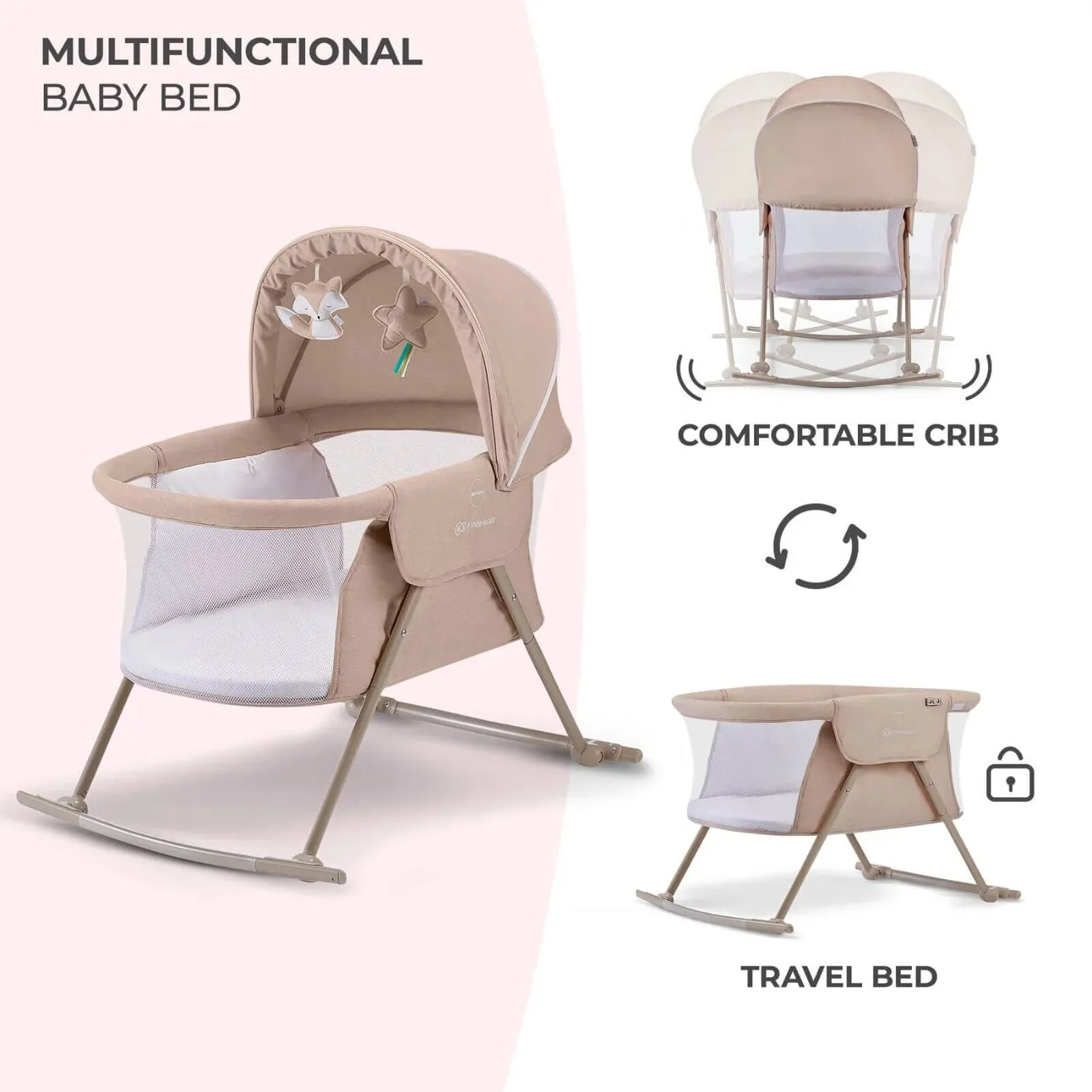 Kinderkraft Lovi 3-in-1 Baby Crib - Beige