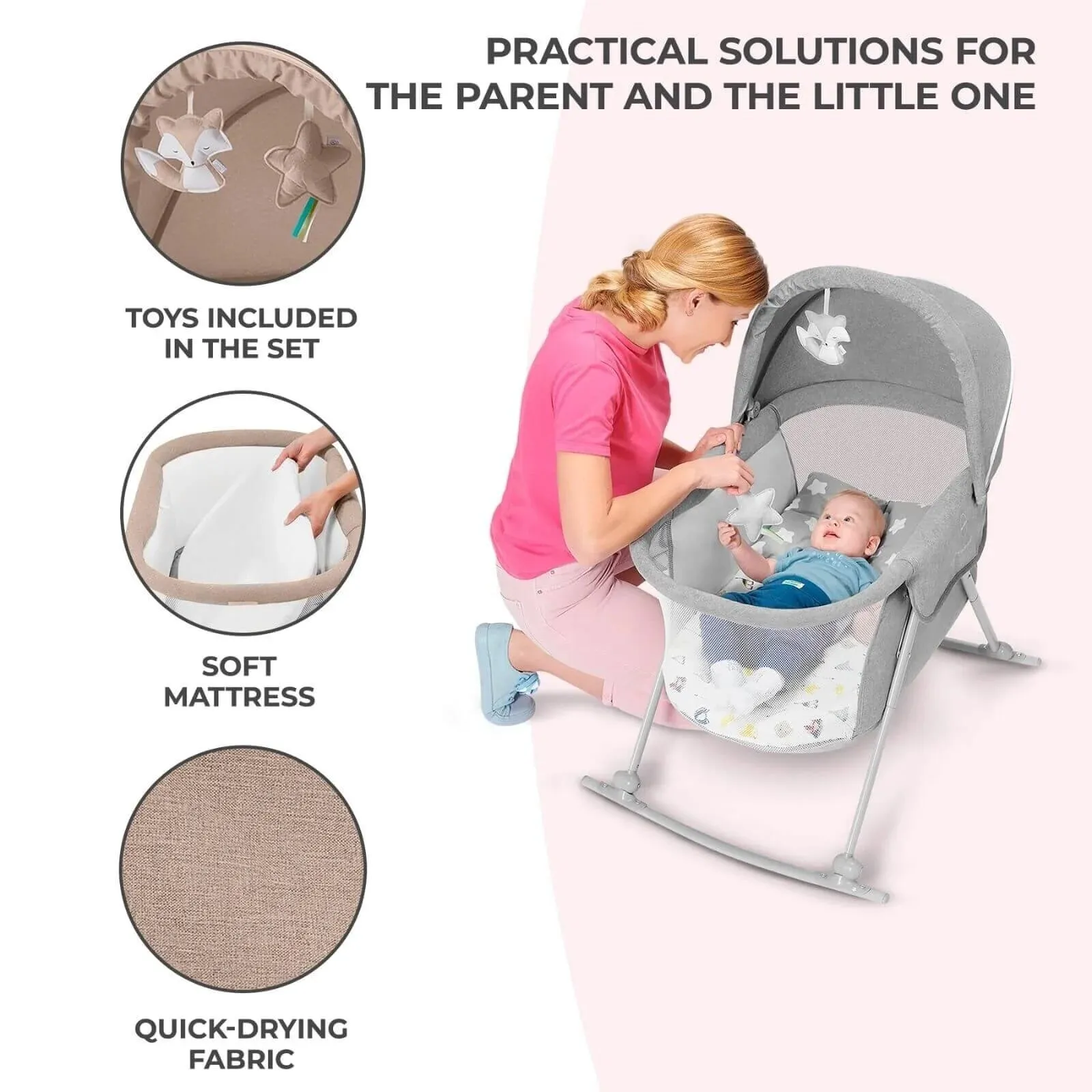 Kinderkraft Lovi 3-in-1 Baby Crib - Beige