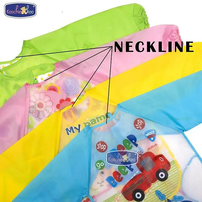 KOOCHIE-KOO Waterproof Colorful Children Bib Cute Baby Bibs Full Sleeve Children Apron Long Sleeve Feeding Bibs (Pack of 2)