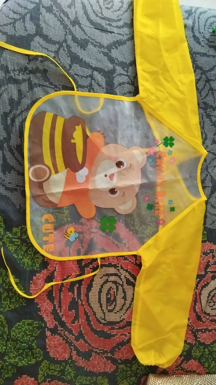 KOOCHIE-KOO Waterproof Colorful Children Bib Cute Baby Bibs Full Sleeve Children Apron Long Sleeve Feeding Bibs (Pack of 2)