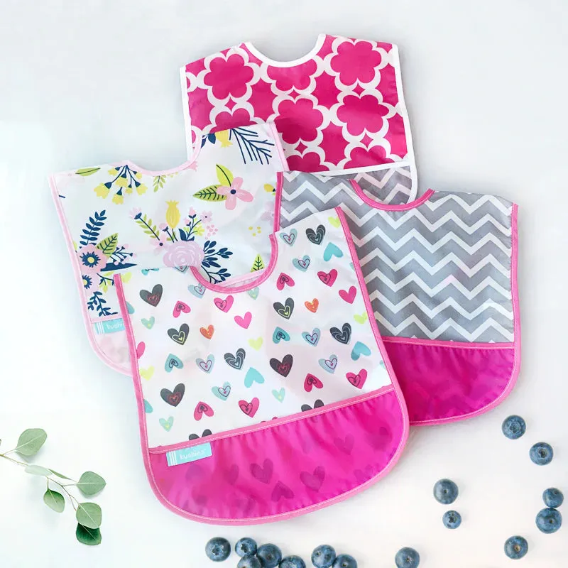 Kushies Cleanbib 3 Pack Girl Pink heart Flowers