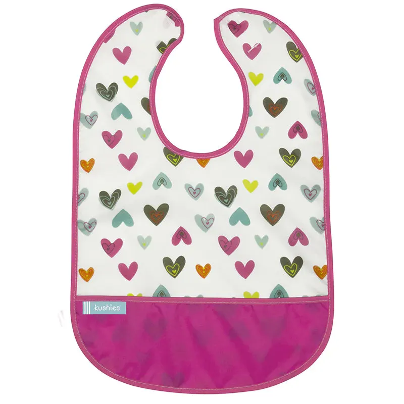 Kushies Cleanbib 3 Pack Girl Pink heart Flowers