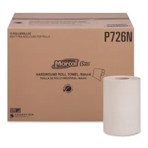Marcal Paper Hardwound Roll Paper Towels, 1-Ply, 7 7/8" X 600Ft, 12 Rolls/Pack,12 Pack/Carton - MRCP726N