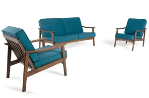 Modrest Ridge Modern Blue & Walnut Sofa Set