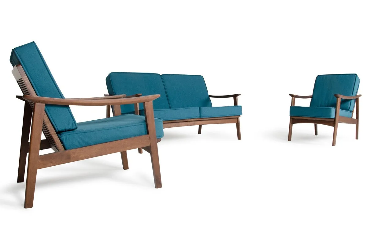 Modrest Ridge Modern Blue & Walnut Sofa Set