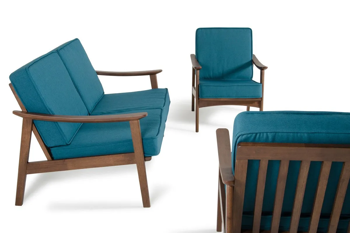 Modrest Ridge Modern Blue & Walnut Sofa Set