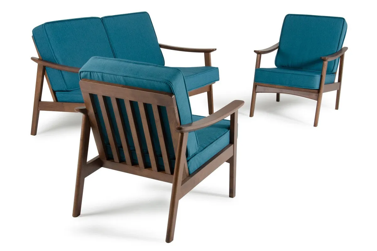 Modrest Ridge Modern Blue & Walnut Sofa Set