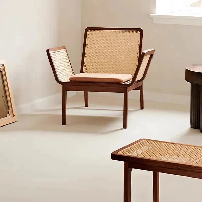 Natural Rattan Wicker Chairs Solid Teak Wood