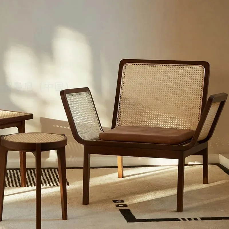 Natural Rattan Wicker Chairs Solid Teak Wood
