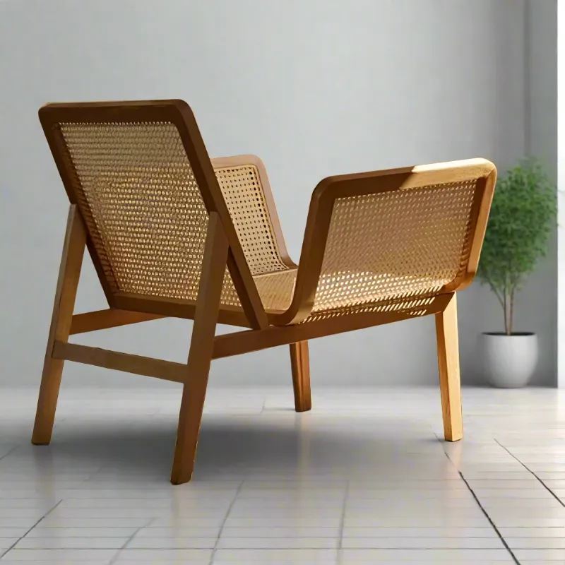 Natural Rattan Wicker Chairs Solid Teak Wood