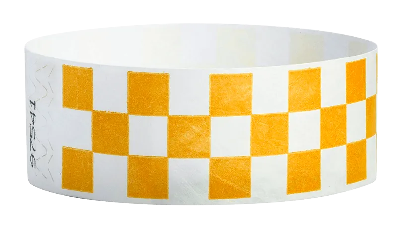 Orange Checkered 1" Tyvek Wristbands