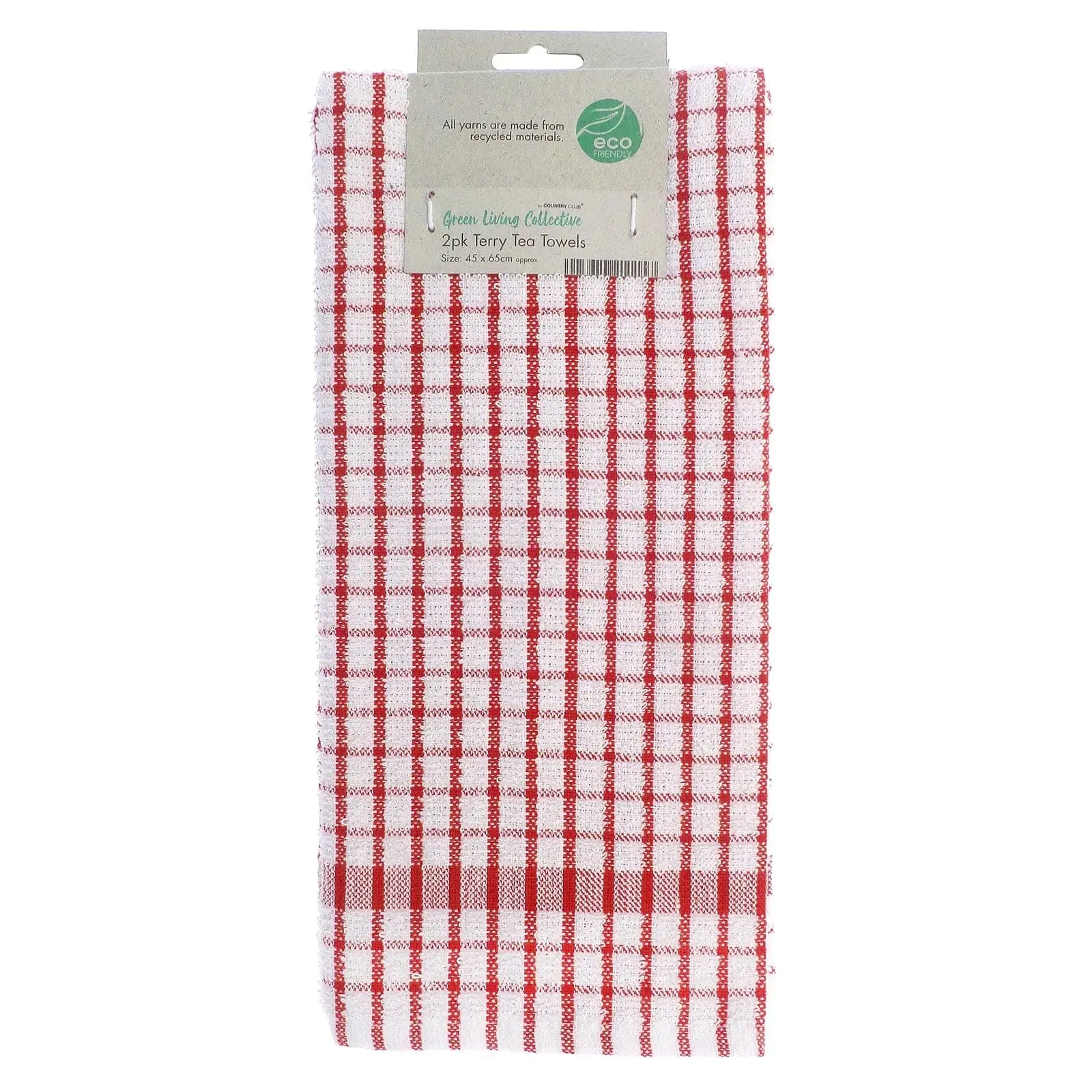 Pack Of 2 Eco Friendly Terry Tea Towels Checked Drying Cloths