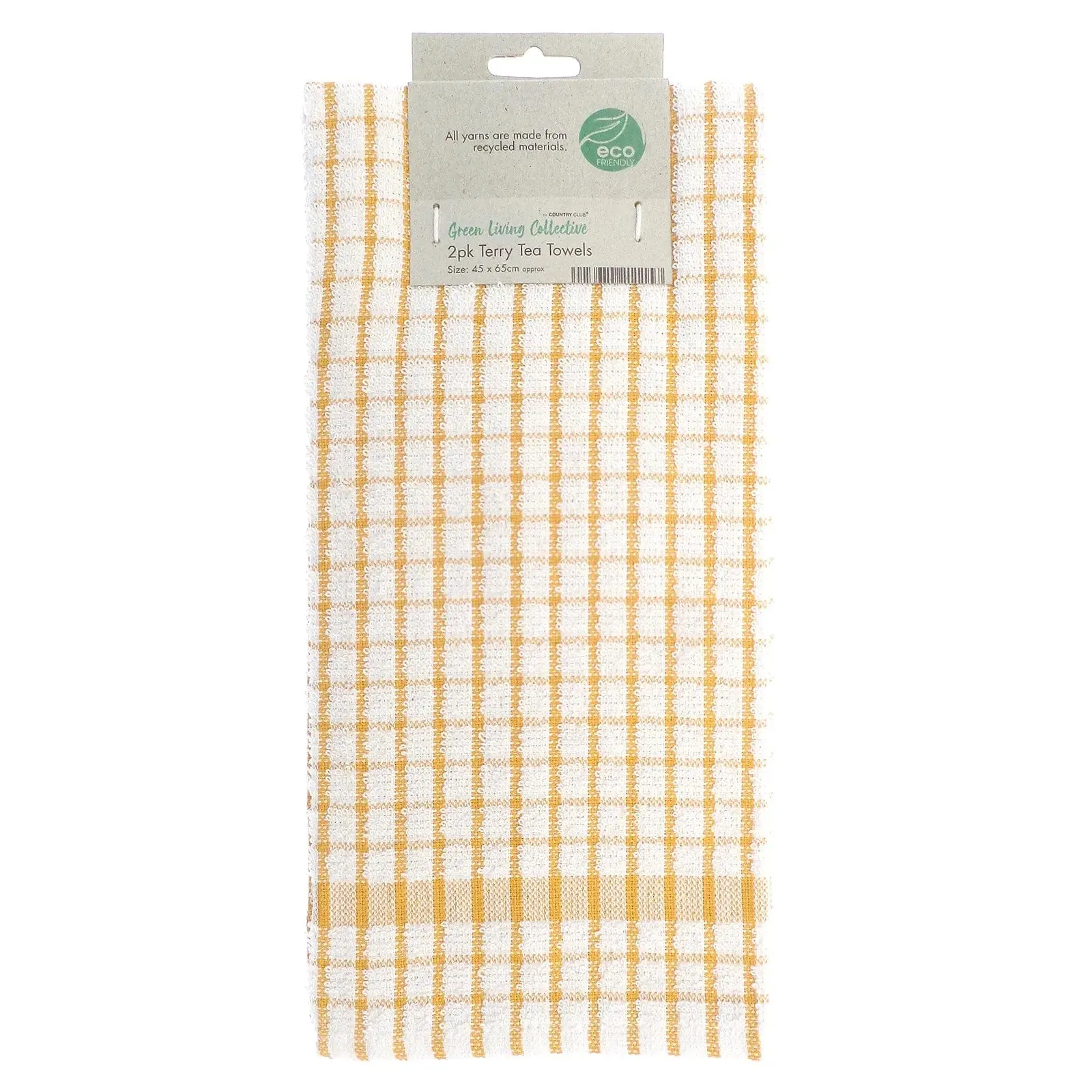 Pack Of 2 Eco Friendly Terry Tea Towels Checked Drying Cloths